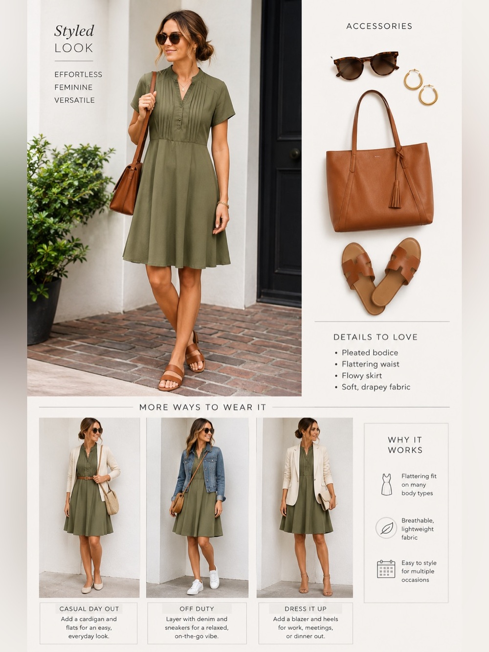 Nanette Lepore Olive Green Pintuck Shirtdress